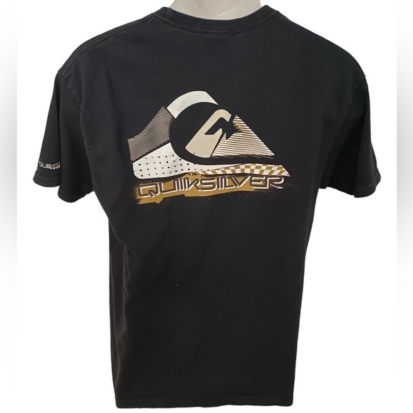 QUIKSILVER Surf Black & Gold Logo Tee Shirt Men L Large - Picture 1 of 7